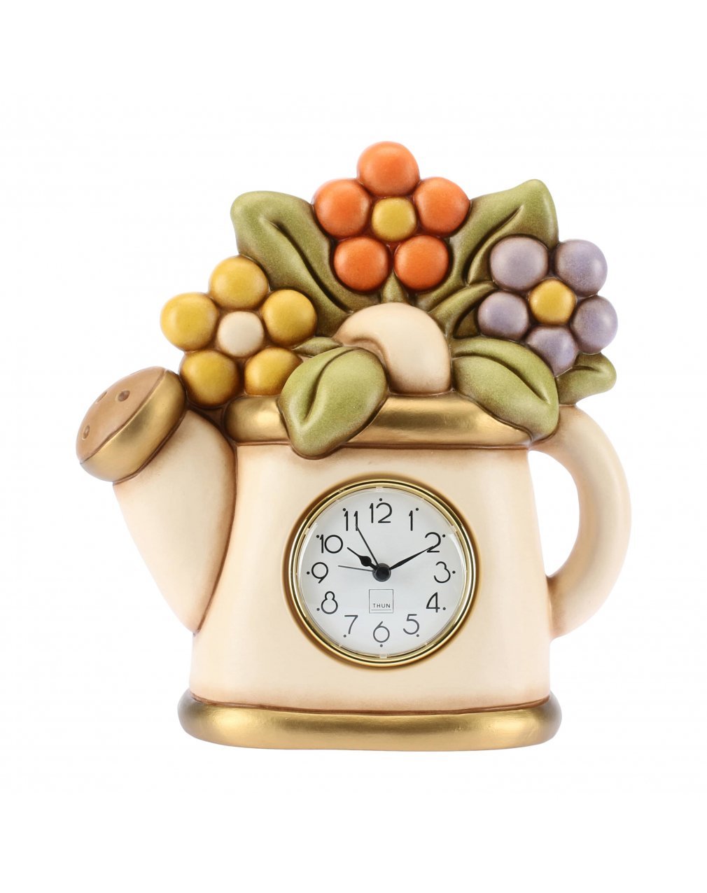 THUN - Table Clock Watering Can And Flowers, 24 x 15.5 x 25 cm