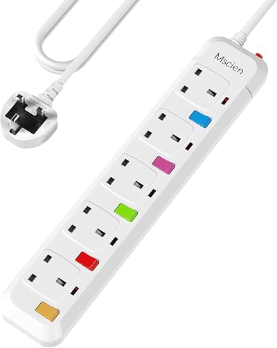 Mscien 5 Way UK Extension Lead with 1m Cable Independent Switch Surge Protection
