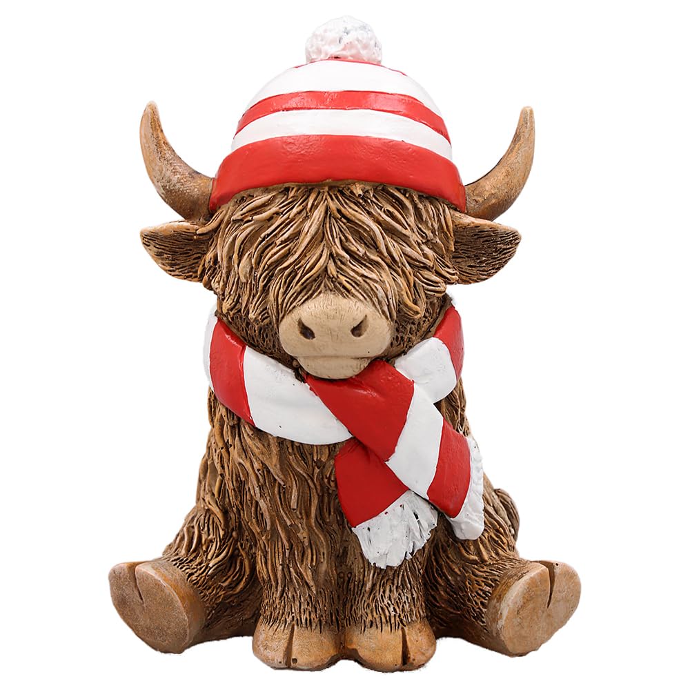 Lesser & Pavey Happy Highland, Highland Cow Scarf & Hat Figurines Statues For Home Decor | Ideal Ornaments Friendship Gifts For Women & Men | Lovely Table Centerpiece & Living Room Accessories