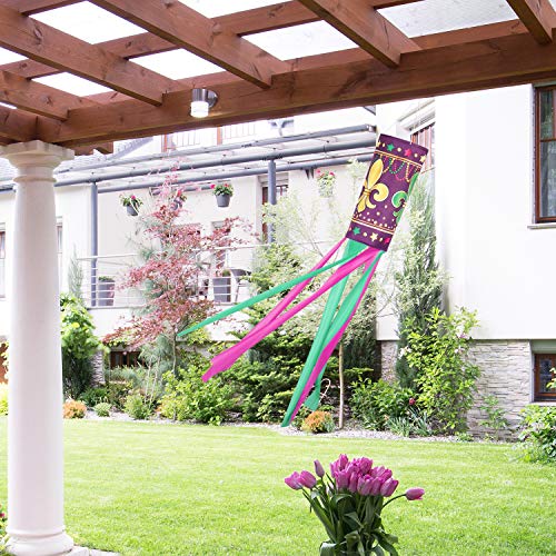 Mardi Gras Flag Fleur-de-Lis Windsock Outdoor New Orleans Mardi Gras Party Decorations Purple Durable Spinner Hanging Decor (2 Pack) - Thumbnail 5