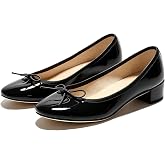 Lutalica W Women Bow Block Heel Pumps Round Toe Chic Low Heel Ballet Shoes | Edge Binding Design, Vintage Comfortable Low Chunky Heel Slip On Dress Work Shoes for Office Wedding Daily Wear