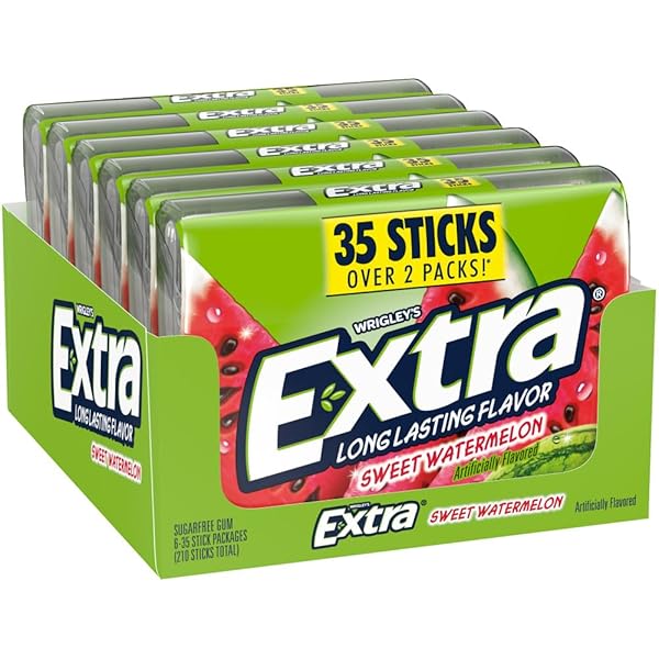 EXTRA SWEET WATERMELON SUGAR FREE CHEWING GUM PACK, 35 STICKS (PACK OF 6), MEGA BULK GUM