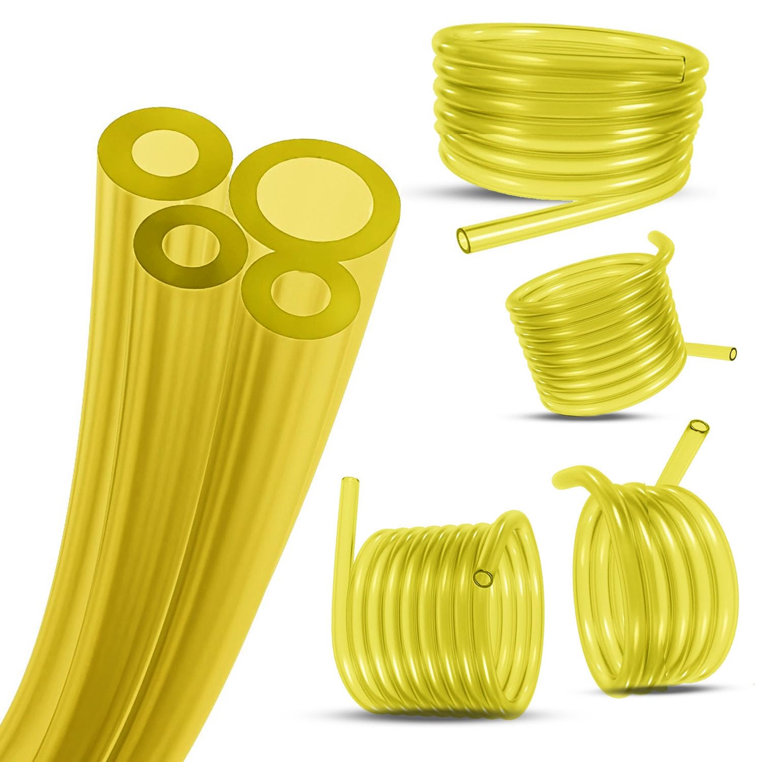 Photo 1 of 4 Sizes Assoreted Fuel Line Hose Replacement Tubing for Two Stroke / 2 Cycle Small Enginge ower Tools, Petrol Gas Pipe for Lawn Mower String Trimmer Chainsaw Leaf Blower, Fit Most Brands (Yellow)