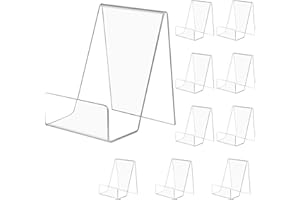SIYOMG Acrylic Book Stand, 10 Pack Plastic Display Easel with Ledge, Clear Tablet Holder for Displaying Pictures, Albums, Boo