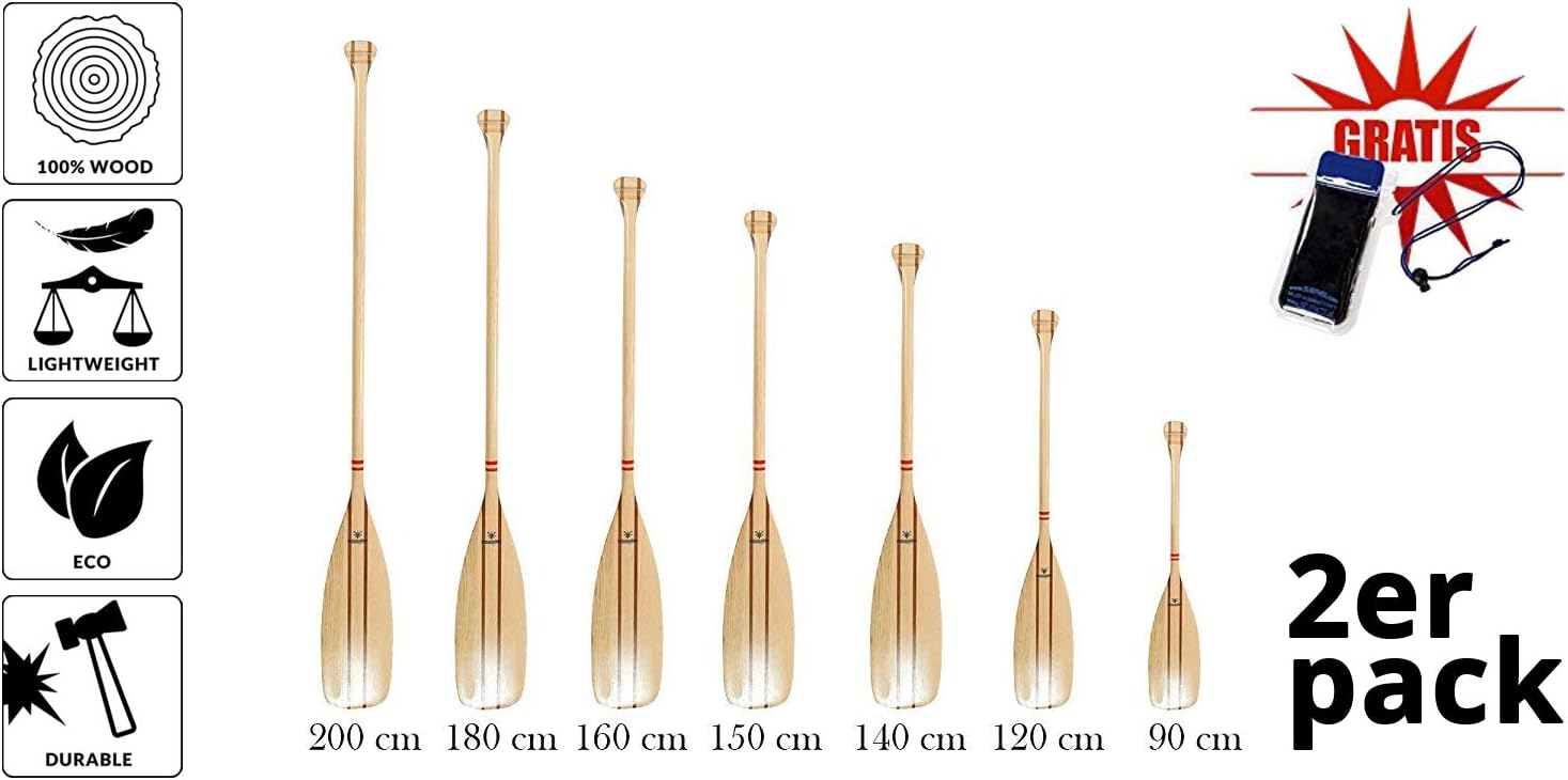 Sportseller Traditional Wooden Pine Paddle 90-200 cm Canoe Canadian Dragon Boat Sailing - 2 pieces in set
