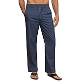 DOWMQ Mens Linen Pants Casual Linen Dress Pants Drawstring Summer Beach Lightweight Trousers with 4 Pockets