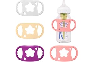 4 Pack Baby Bottle Handles, Silicone Bottle Handles for Dr Brown Wide-Neck Baby Bottles (White+Pink+Purple+Yellow)