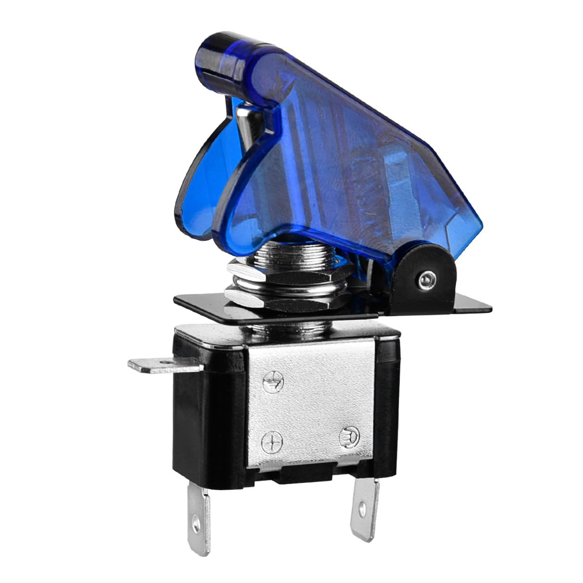 Heschen Metal Toggle Switch Flick Flip, 12V 20A, SPST, ON/OFF 2 Positon, 3 Pin, with Waterproof Cap (clear blue) — image 1