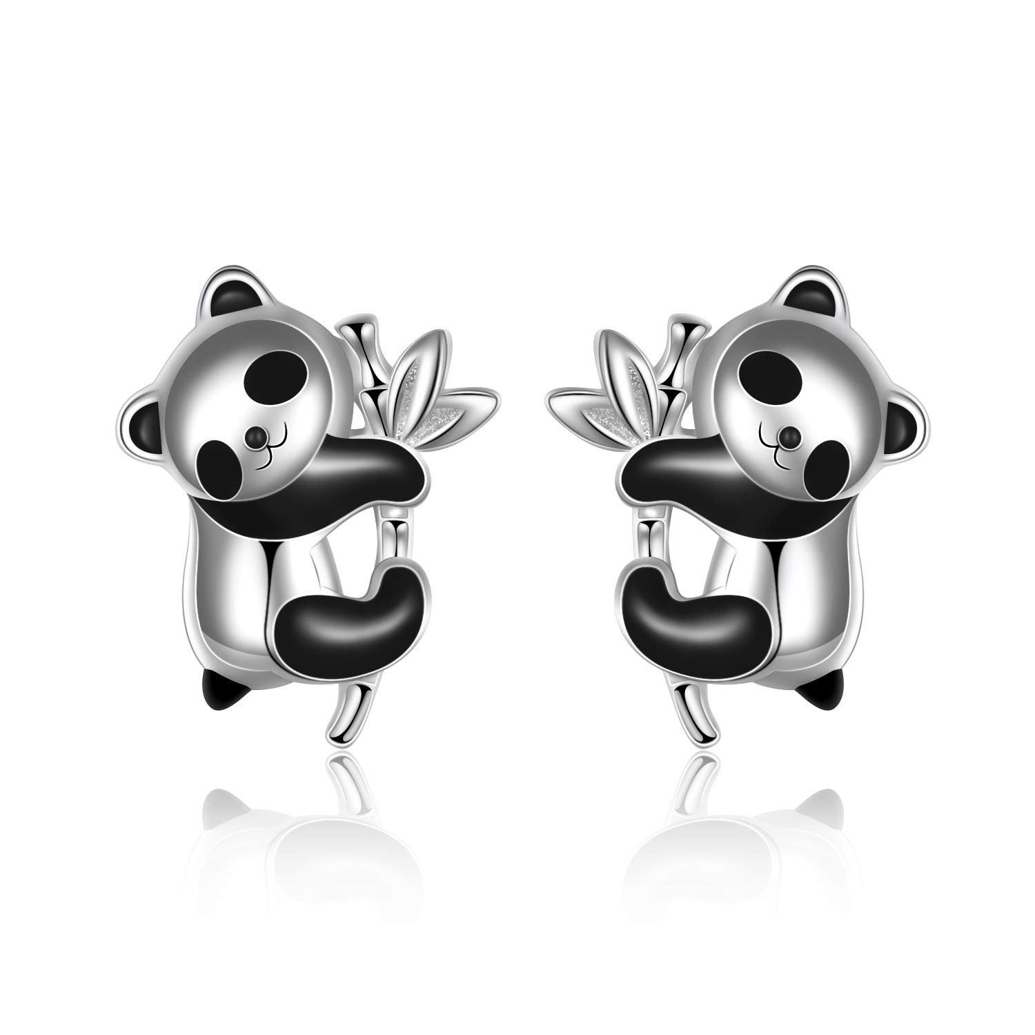 Yafeini Sterling Silver Panda Stud Earrings - Panda Jewelry Gifts for Women