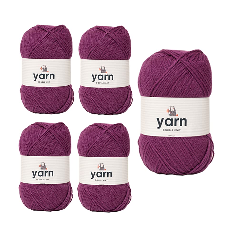 Korbond DK Plum Yarn - 5 x 100g Acrylic Wool - Lightweight, Hypoallergenic & Durable Double Knit Crochet Yarn Knitting Wool (1450m Total) — image 1