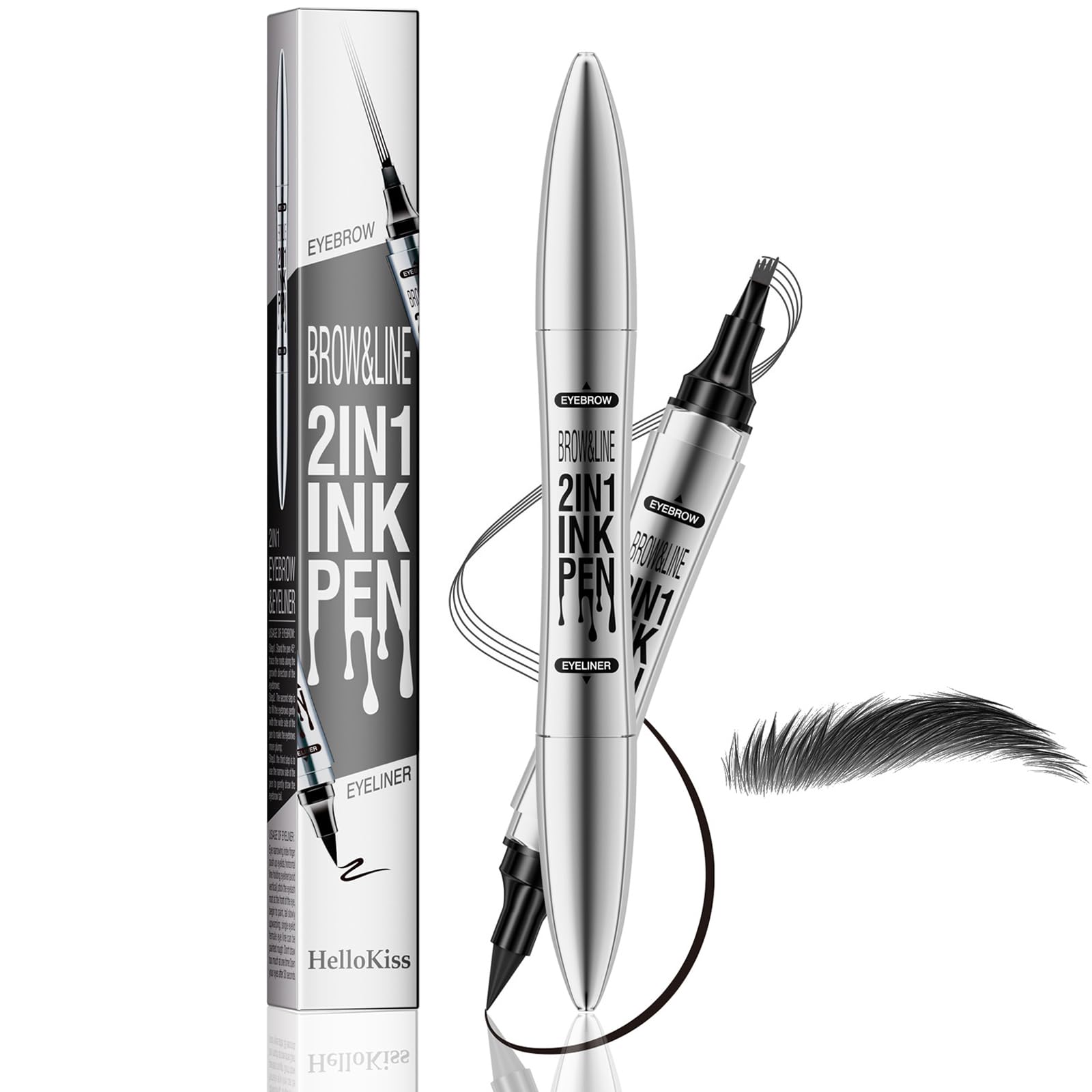 Eyebrow Pencil And Eyeliner Pencil, Magic Microblading Eyebrow Pen With Black Liquid Eyeliner Pen, Waterproof Smudgeproof 24h Long Lasting Brow Pen For Natural Look Eye Brow Eye Makup (Black)