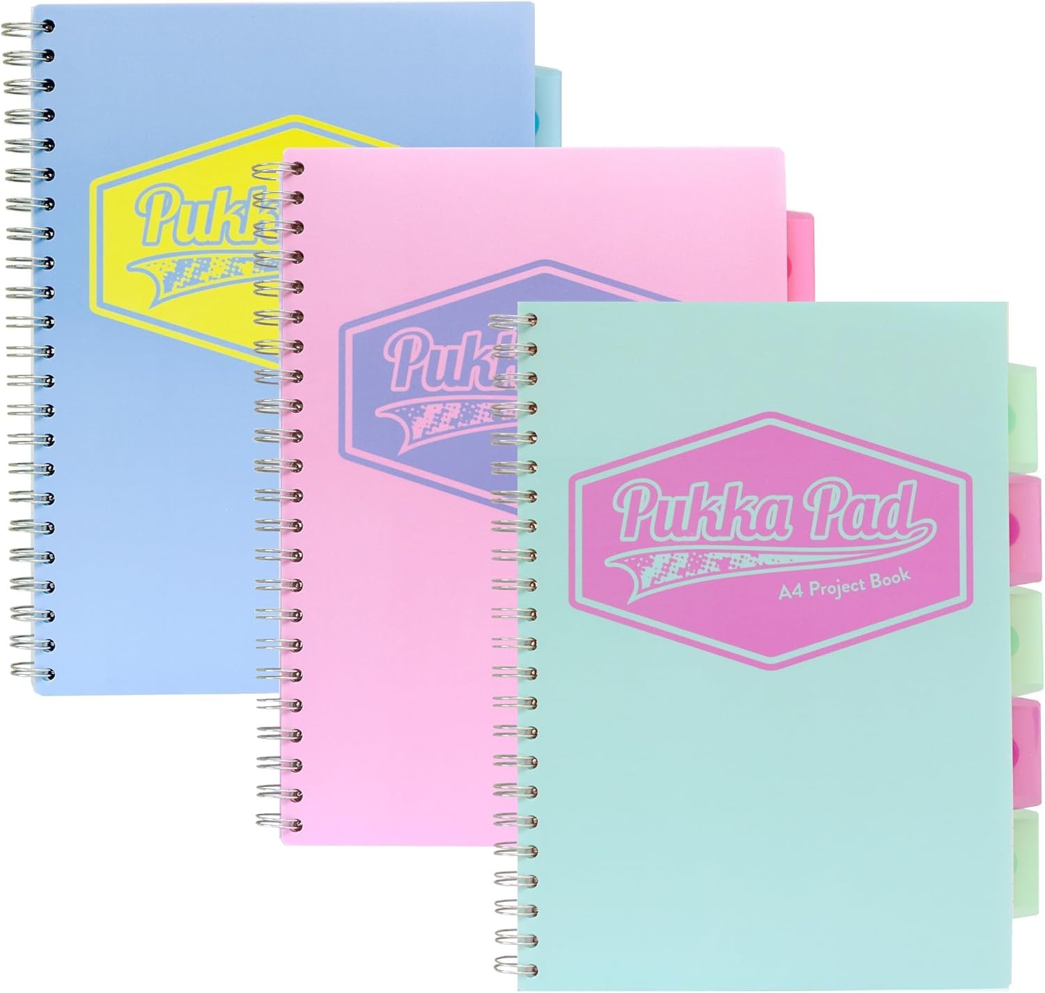 Pukka Pad Pastel A4 Project Book, Pack of 3, Assorted Colours