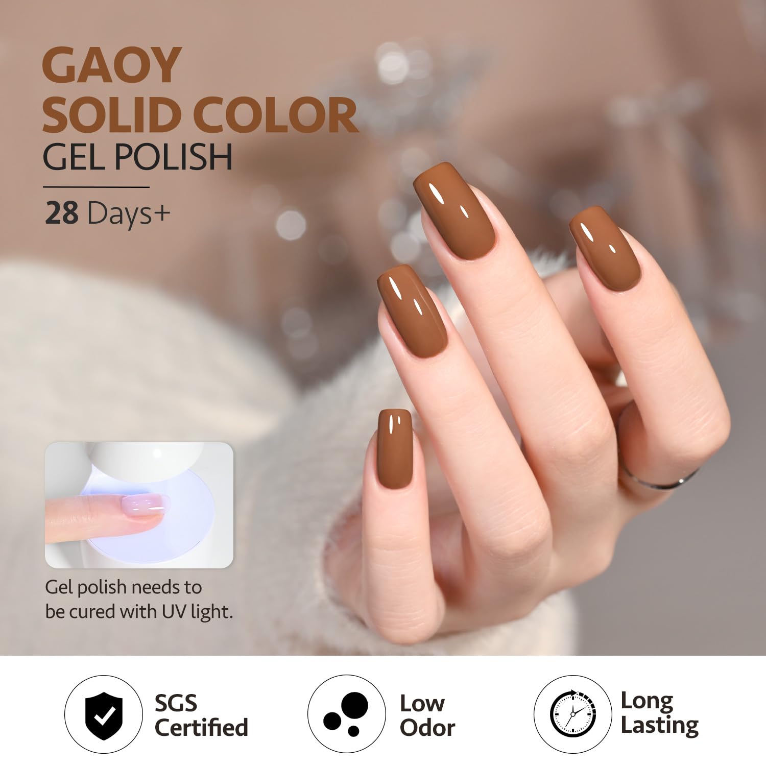 GAOY Brown Gel Nail Polish, 16ml Soak Off Gel Polish, UV Light Cure for Nail Art DIY Manicure at Home, 2024 Timber Brown - Image 5