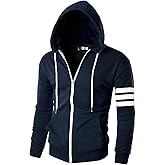 Ohoo Mens Slim Fit Lightweight Pinstripe Zip Up Hoodie with Pockets Long Sleeve Full-Zip Hooded Sweatshirt