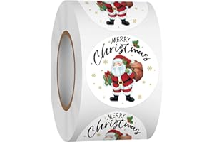 Heyfibro 1.5 Inches Christmas Sticker Roll, 500 Pcs Merry Christmas Stickers for Kids, Winter Holiday Round Labels Stickers for Gift Packing, Cards, Envelopes, Party Supplies (Santa Claus)