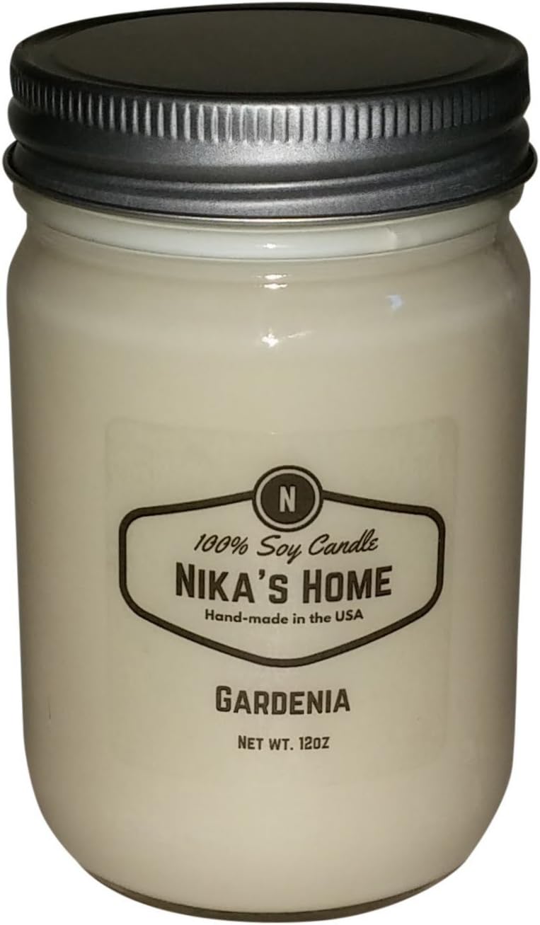 Nika's Home Gardenia Soy Candle - 12oz Mason Jar