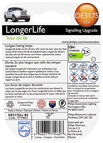 Philips DE3175 LongerLife Miniature Bulb, 2 Pack