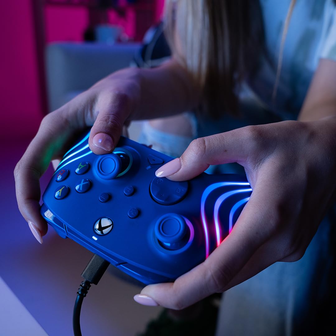 PDP Gaming Afterglow Wave Enhanced Wired Controller for Xbox Series X|S, Xbox One and Windows 10/11 PC, Advanced Programmable Gamepad, Customizable Lighting, Licensed by Microsoft, Companion App: Blue