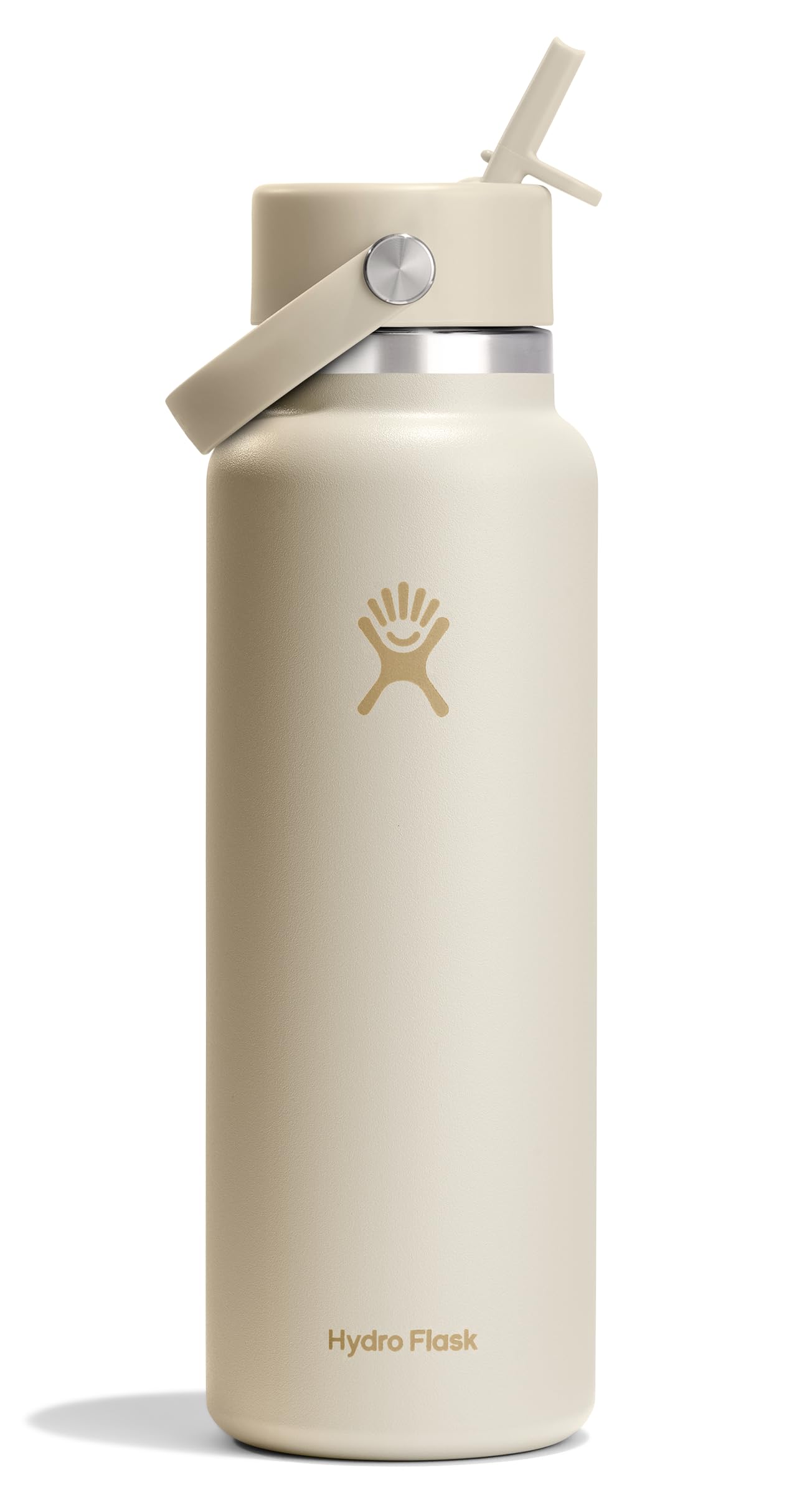 Hydro Flask Water Bottle - Insulated Stainless Steel - Wide Mouth Flex Straw Lid, Non Spill, Leakproof and Refillable in 40 Oz Coconut Cream Image