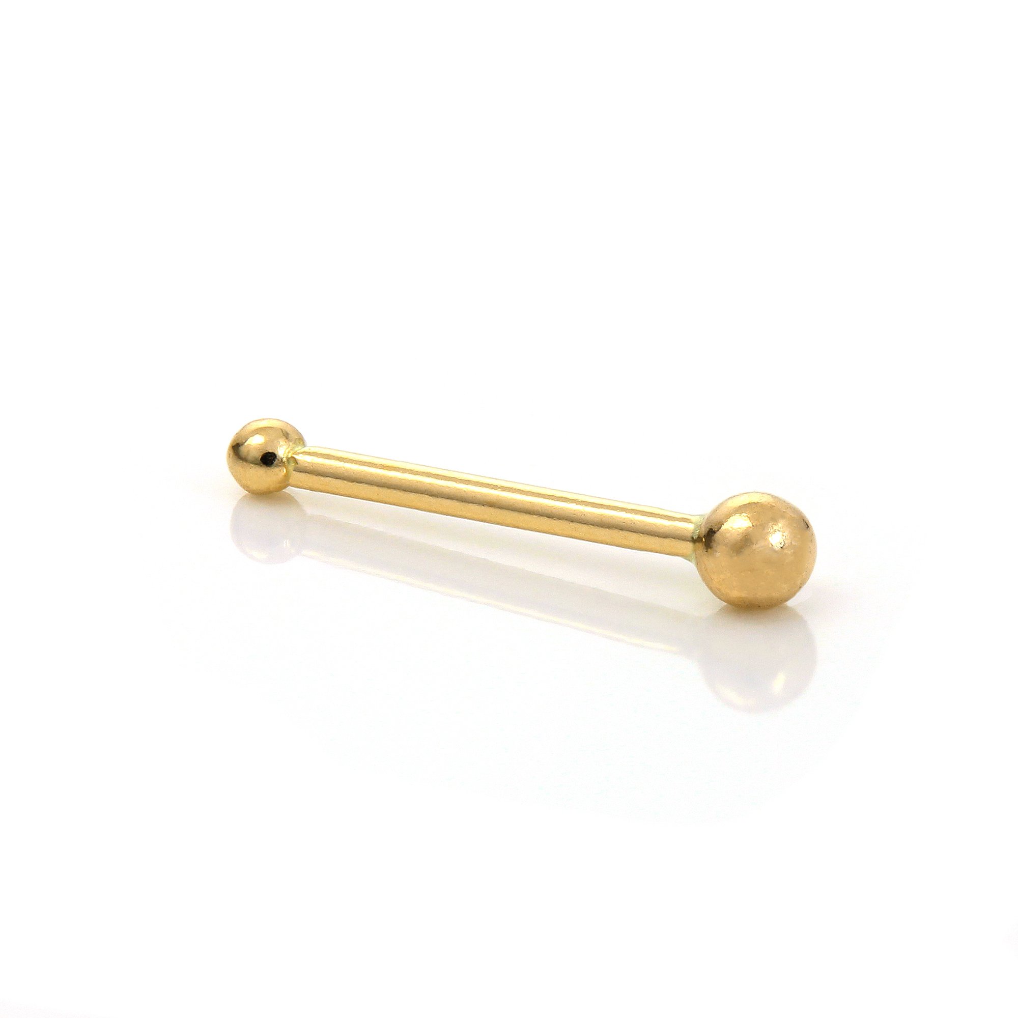 jewellerybox 9ct Yellow Gold 1.5mm Ball 6mm Barbell Nose Pin Stud