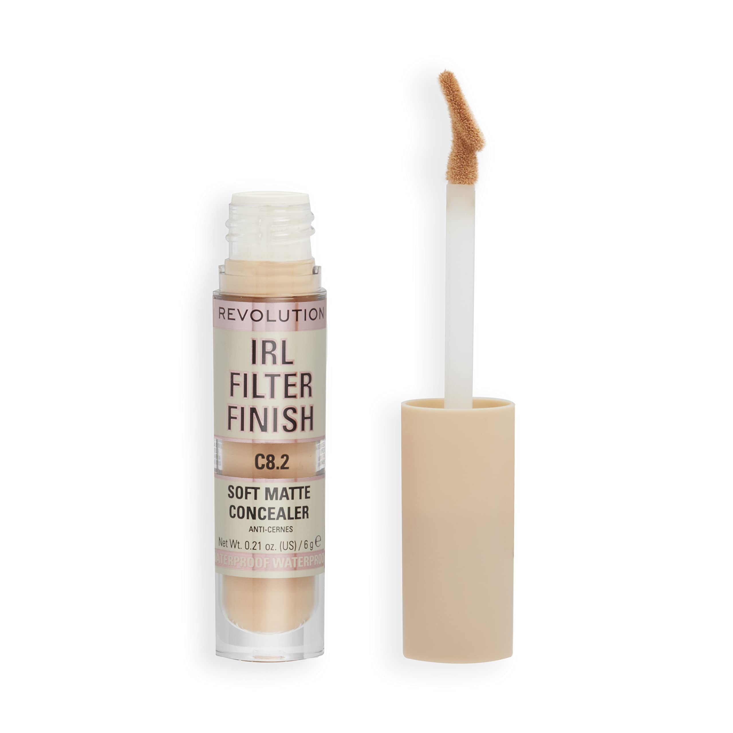 Makeup Revolution IRL Filter Finish Concealer, Medium to Full Coverage, Matte Finish, C8.2, Medium Skin Tones, 6g