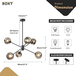 BOKT 6 Lights Modern Glass Globe Sputnik Chandelier