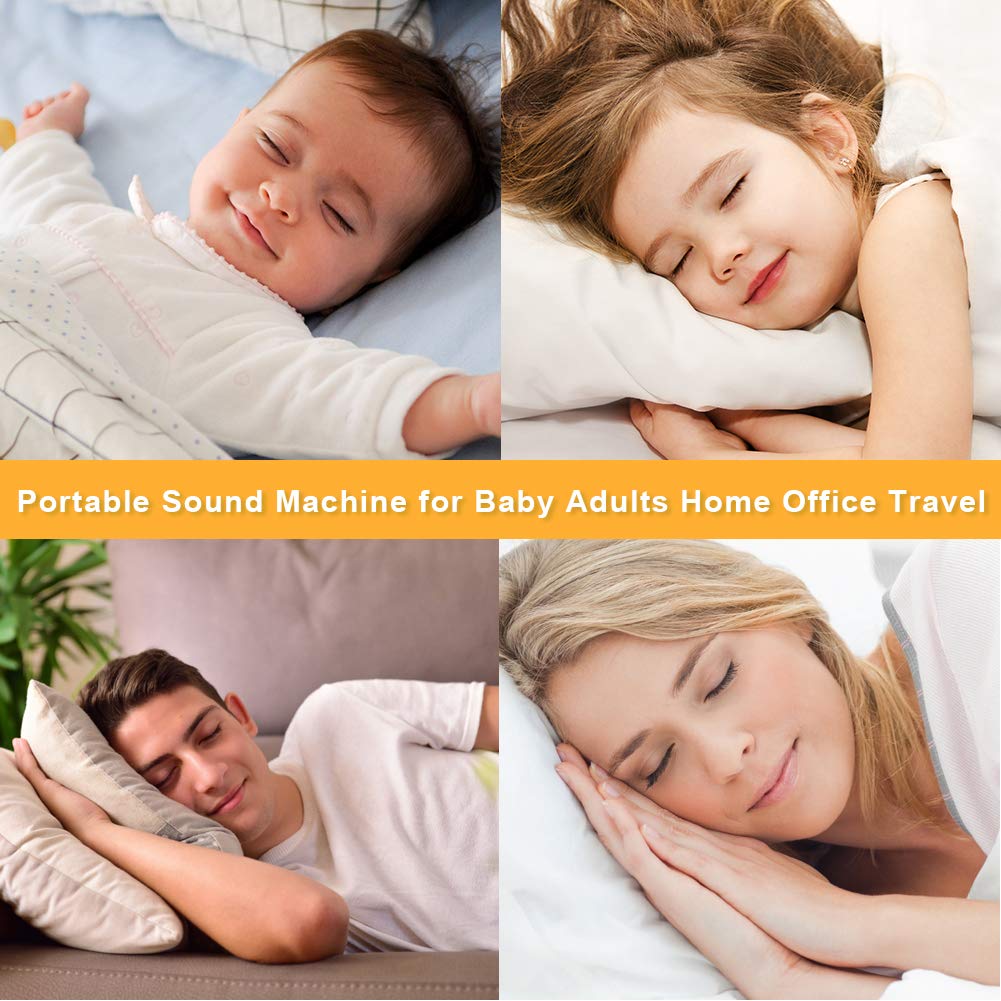 White Noise Machine,Portable Sleep Therapy Sound Machine with 28 Soothing Sounds 4 Sleeping Timer Dual Speaker Headphone Jack Adjustable Volume,Ideal for Baby Kids Adults,AC Adapter USB Cable Included