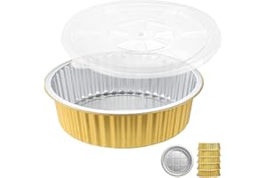 MESTAEK 10" Sturdy Aluminum Foil Pans with Lids (5 Pack), 2X Thicker Heavy Duty Reusable Tin for Cooking Baking