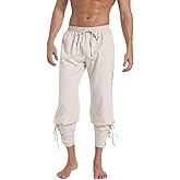 perdontoo Men's Ankle Banded Cuff Renaissance Pants Medieval Viking Navigator Trousers Pirate Cosplay Costume