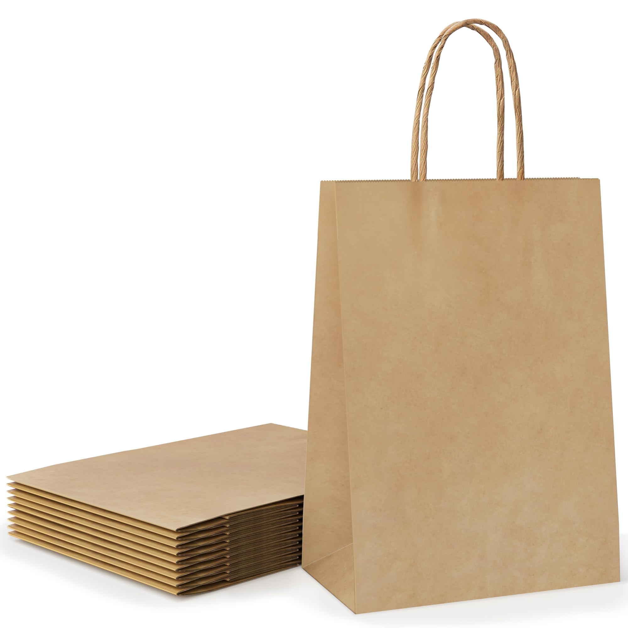 10 Pcs Brown Paper Party Bags with Twist Handles, 120 GSM Kraft Small Brown Gift Bags for Kids Adults Party Favor Birthdays Christmas Baby Showers Weddings Retail and Sweet (21x8x15cm)