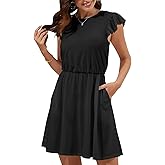 KETAWAK Women's Summer Dresses Ruffle Sleeve Back Tie Bow Short Work Casual Dress with Pockets
