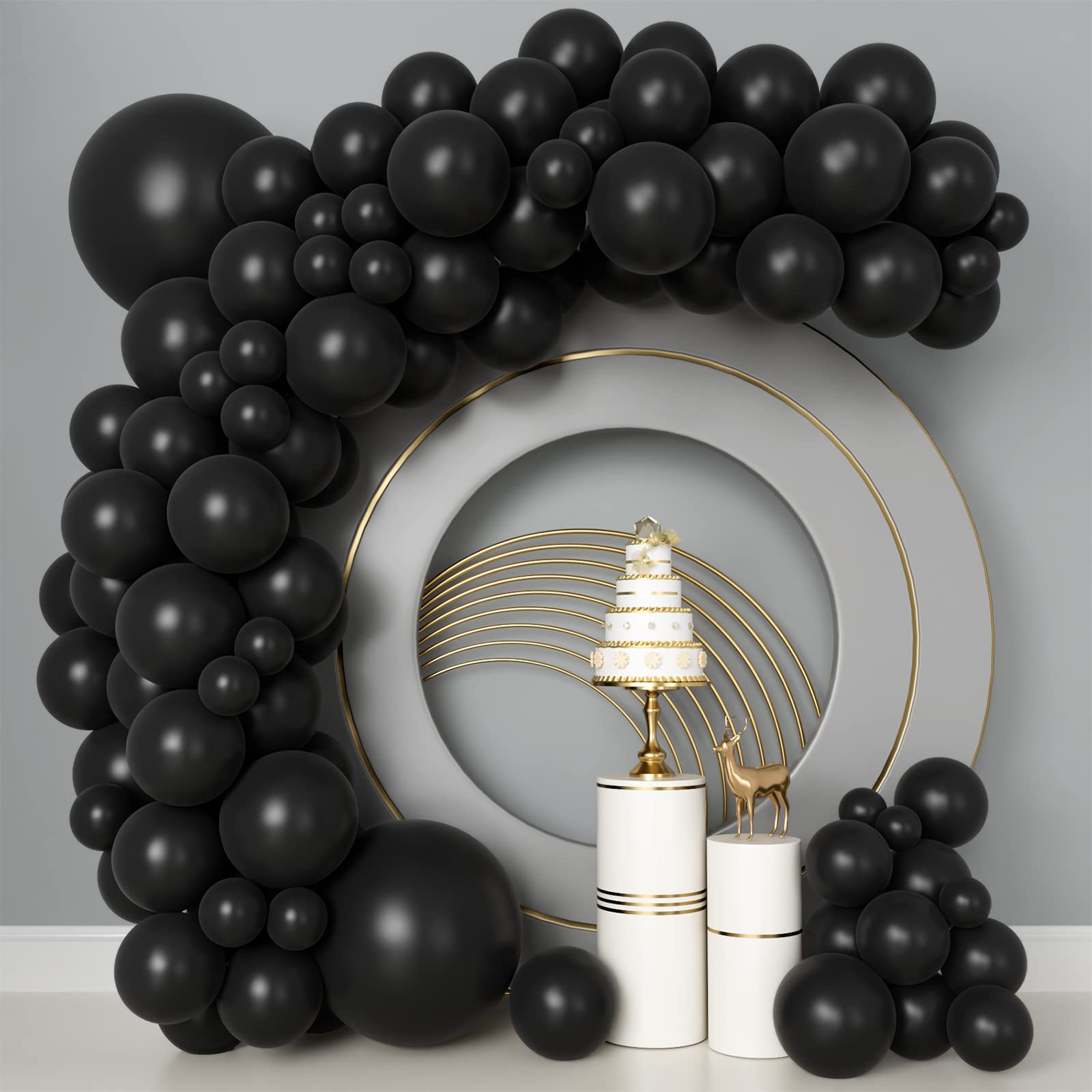 Black Balloons 140pcs Balloon Garland Arch Kit 5/10/12/18 Inch Different Sizes Matte Latex for Graduation Party Decorations Wedding Birthday Anniversary Decorations