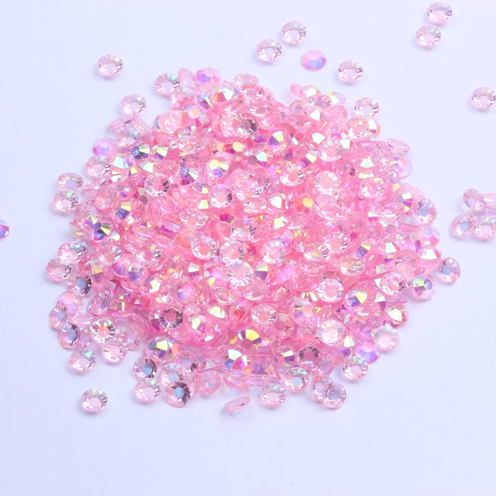 MajorCrafts 2000pcs 5mm ss20 Transparent AB Flat Back Round 14 Facets Resin Rhinestones Arts and Crafts Embellishment Gems (Clear Light Pink AB T04) — image 1