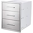yuxiangBBQ 20" W x 27" H x 23" D Stainless Steel Outdoor Kitchen Drawers BBQ Drawers Triple Access Drawers Flush Mount for Outdoor Kitchens Or BBQ Island