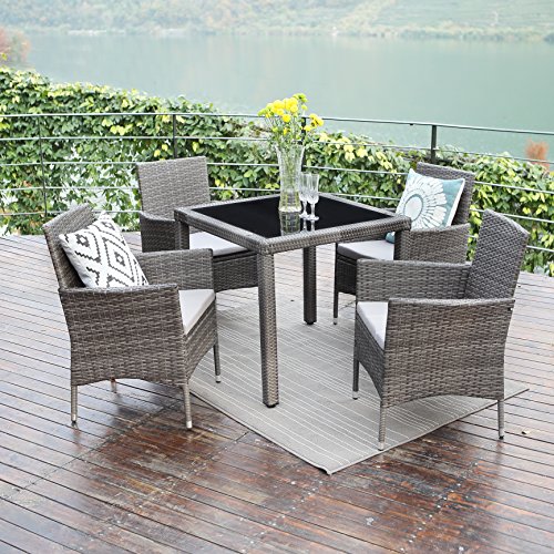 Patio Dining Table Set,Wisteria Lane 5 PCS Outdoor Upgrade wicker Rattan Dining Furniture Glass ...
