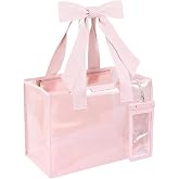 GEVICK Pink Jelly Tote Bag, Bow Tote Bags for Women,Beach Bags for Women,Pool Bags for Girl,Cute Beach Waterproof Tote Bag