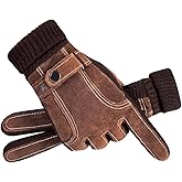 Azttoztto Men's Genuine Leather Winter Gloves Fleece Lined Touchscreen for Motorcycle Riding and Cold Weather Driving