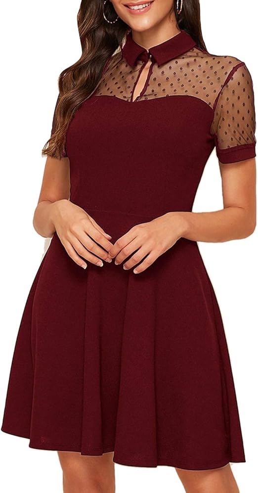 Amazon Romwe シースルー ワンピース レース レディース ワンピースドレス 二次会 フォーマル 結婚式 着痩せ 膝丈 春夏秋 Sサイズ ワンピース チュニック 通販