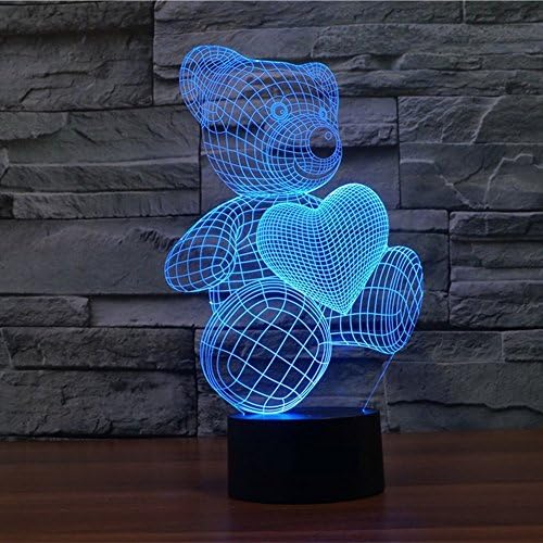 Qiong 3D LED Night Light Love Cute Heart Bear LED illusion Lamp 7 Color Touch Switch Table Desk Lamp for Kids Gifts