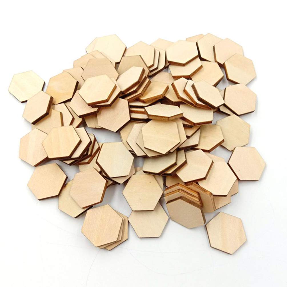MILISTEN 100Pcs Wooden Hexagon Pieces Unfinished Hexagon Cutout Christmas DIY Craft Supplies Decorations Ornaments 25MM