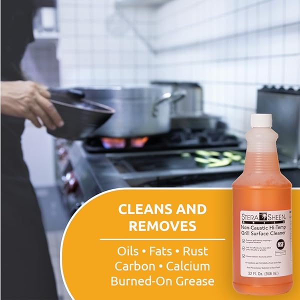STERA SHEEN – GRILL CLEANER – FOOD SAFE, NON-CAUSTIC FORMULA – RESTAURANT & CAFE QUALITY CLEANER FOR FLAT TOP GRILLS AND GRIDDLES – ELIMINATE TOUGH ENCRUSTED GREASE – 32 FL OZ BOTTLE (1 COUNT)
