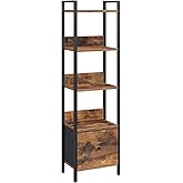 MAHANCRIS Bookshelf, 5-Tier Bookcase with Drawer, Small Book Shelf for Small Space, Storage Shelf Organizer, for Living Room, Bedroom, Study, Kitchen, Rustic Brown and Black BKHR55101