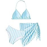 SEGT Girl's 3 Piece Striped Bikini Swimwear Cute Swimsuits Bathing Suit High Waisted with Cover Up Beach Skirt