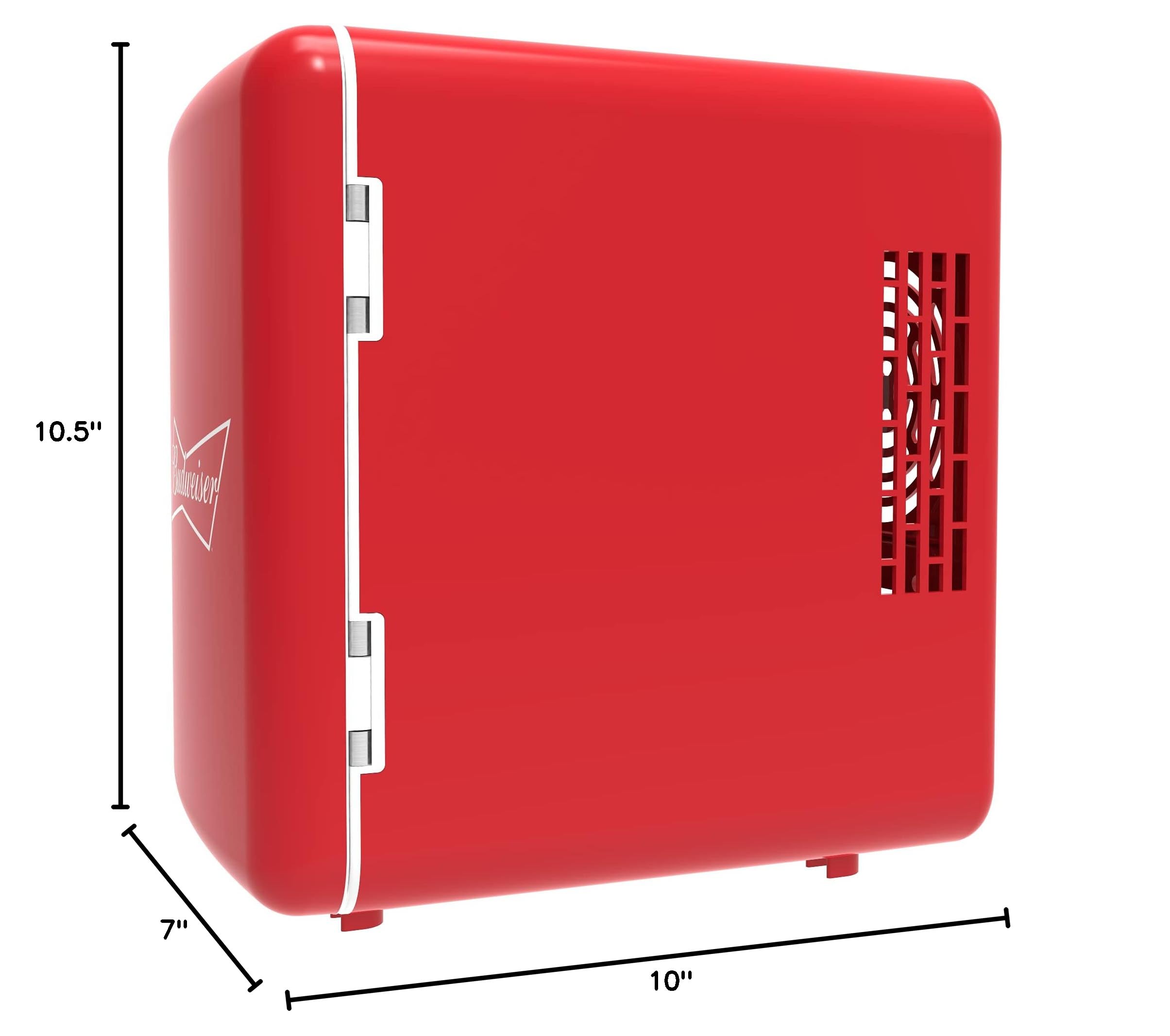 CURTIS Budweiser MIS135BUD, Mini Portable Compact Personal Fridge Cooler, 4 Liter Capacity Chills Six 12 oz Cans, 100% Freon-Free & Eco Friendly, RED