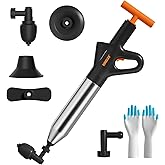 Air Drain Blaster Plunger, High Pressure Plumbing Tool for Toilets, Sinks, Bathrooms, Kitchen Drains, Stainless Steel