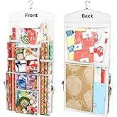 ProPik Hanging Double Sided Wrapping Paper Storage Organizer With Multiple Front And Back Pockets Organize Your Gift Wrap & Gift Bags Bows Ribbons 40”X17" Fits 40 Inch Rolls (White)