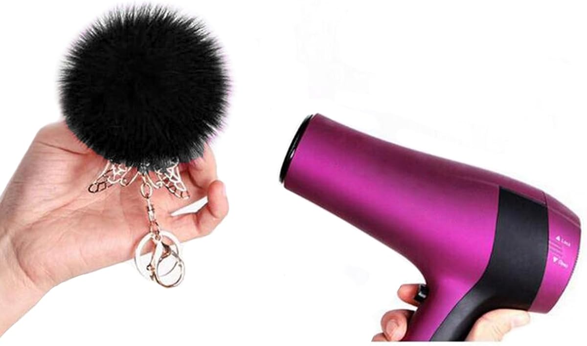 Cute Faux Rabbit Fur Ball Pom Pom Keychain Cityelf Car Key Ring Handbag Tote Bag Pendant Purse Charm (BLACK) at  Women’s Clothing store