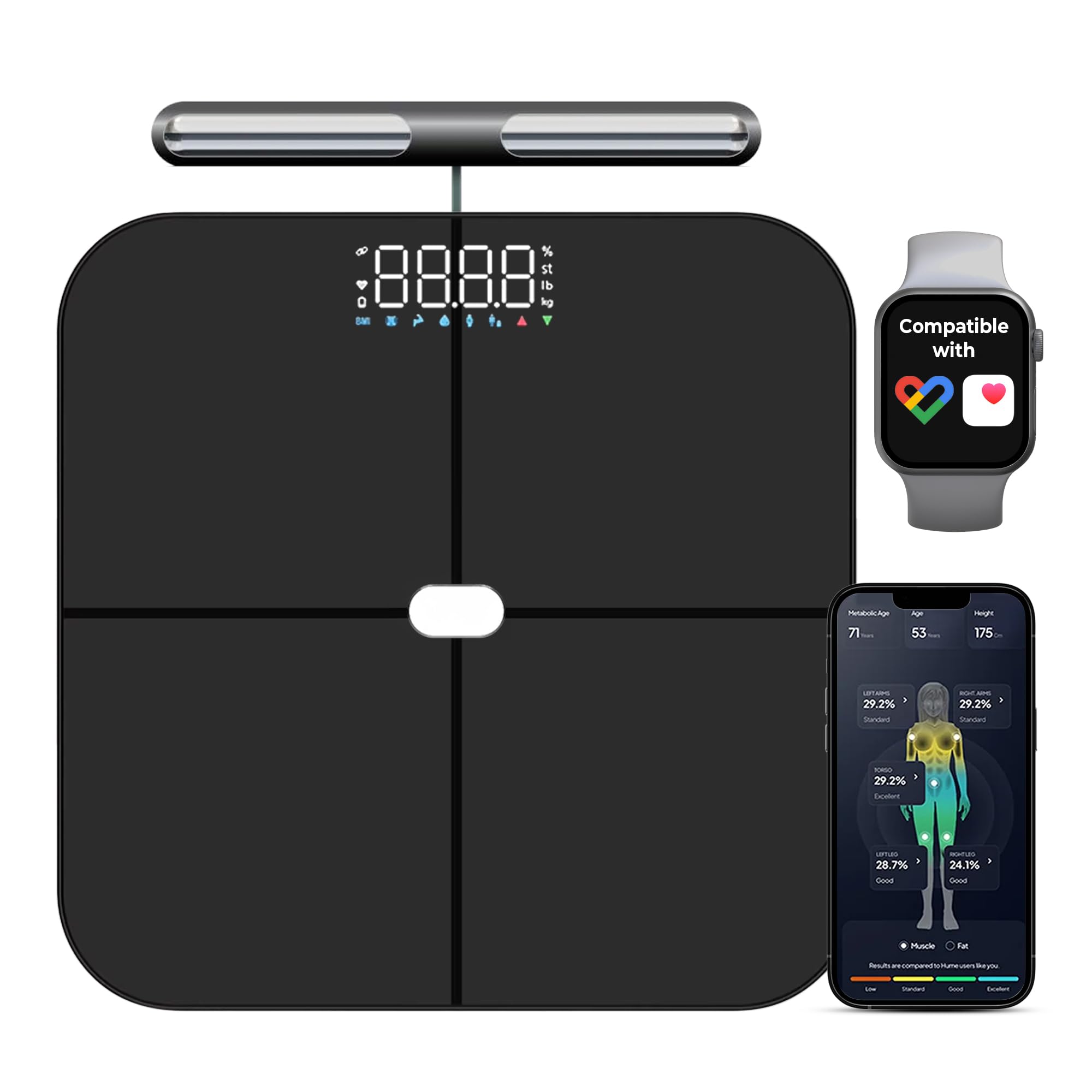 Photo 1 of The Body Pod Scale: 8-Electrode Health Smart Scale with 40+ Measurements Including Weight, Fat, BMI, Muscle Mass - Full Body Composition, 400 lbs Limit, 4xAAA Batteries Included