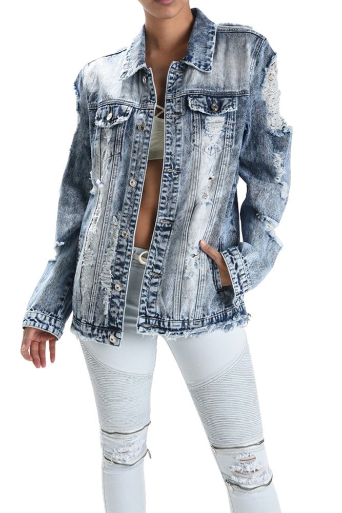 women's destroyed denim jacket