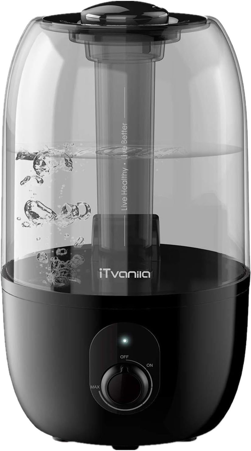 iTvanila Humidifiers, Cool Mist Humidifier for Large Bedroom Baby, Maternal and Baby Safety, 2.7 L/0.7 Gal Lasts Up to 28 Hours, Whisper-Quiet, Space-Saving, Waterless Auto Shut Off Protection (C1A)